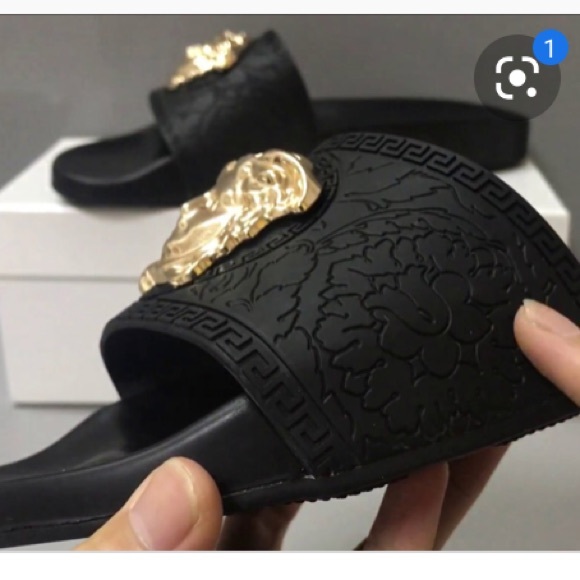 versace slides black and gold